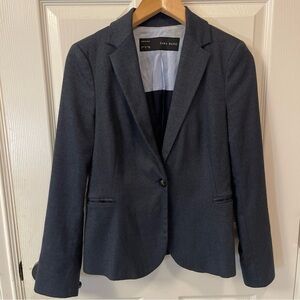 ZARA Basic Collection Womens Small Navy Textured  One button Blazer
